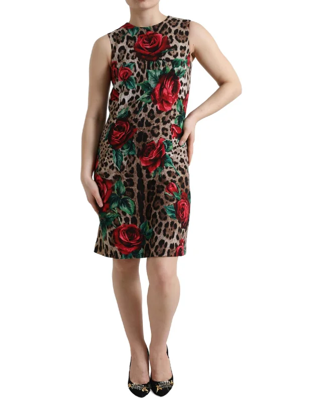 Dolce & Gabbana  Leopard Rose Print Silk Dress