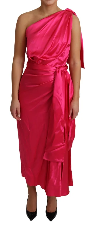 Dolce & Gabbana  One Shoulder Silk Dress - Fuchsia