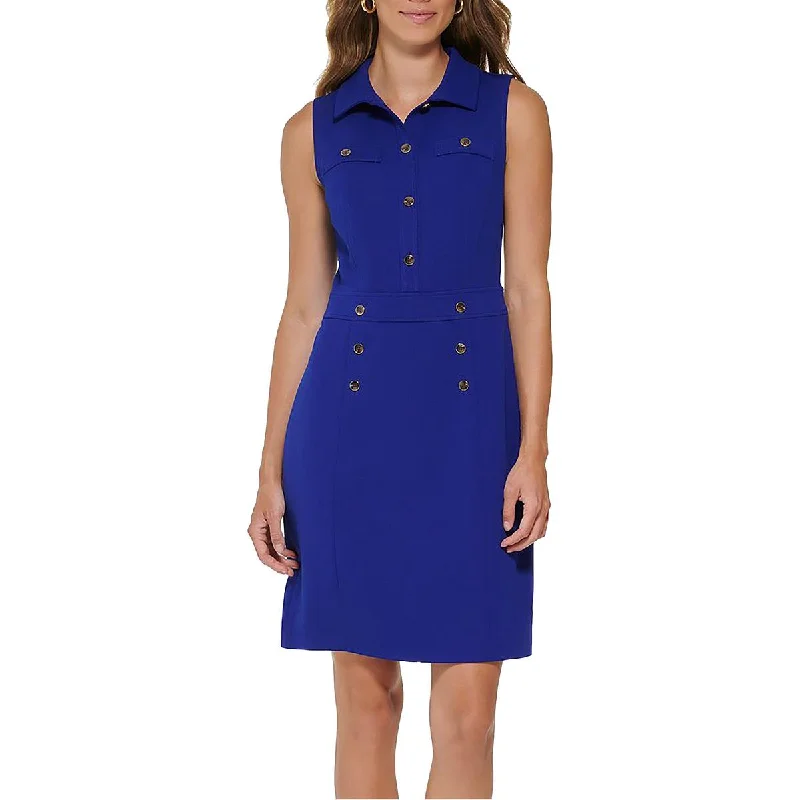 Womens Jersey Front Button Shift Dress