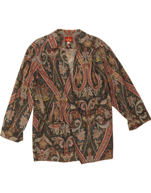 VINTAGE Womens Oversized Longline Blazer Jacket UK 14 Medium Multicoloured Fleece Fabric Down Fabric Feather Fabric
