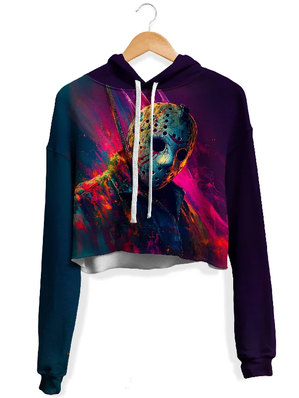 Neon Nightmare Fleece Crop Hoodie Hoodie with High-Low Hem Asymmetrical Trendy