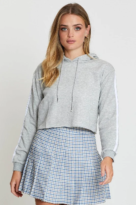 Grey Hoodie Long Sleeve Hoodie with Hem Lace Feminine Delicate