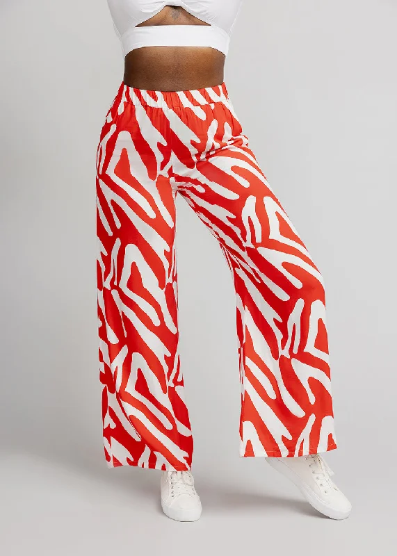 Sika Women's African Print Wide Leg Pants (Deep Orange Zebra Abstract) - Clearance Sleek Black Pants Sika Women's African Print Wide Leg Pants (Deep Orange Zebra Abstract) - Clearance Sleek Black Pants