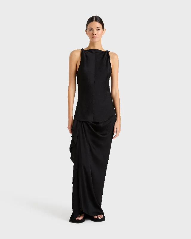 Ardea Draped Skirt - Black chiffon skirt lightweight