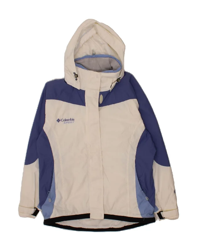 COLUMBIA Womens Oversized Hooded Rain Jacket UK 16 Large White Colourblock Knit Fabric Woven Fabric Fleece Fabric