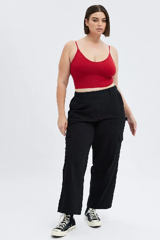 Black Cargo Pants High Rise Cozy Fitted Pants
