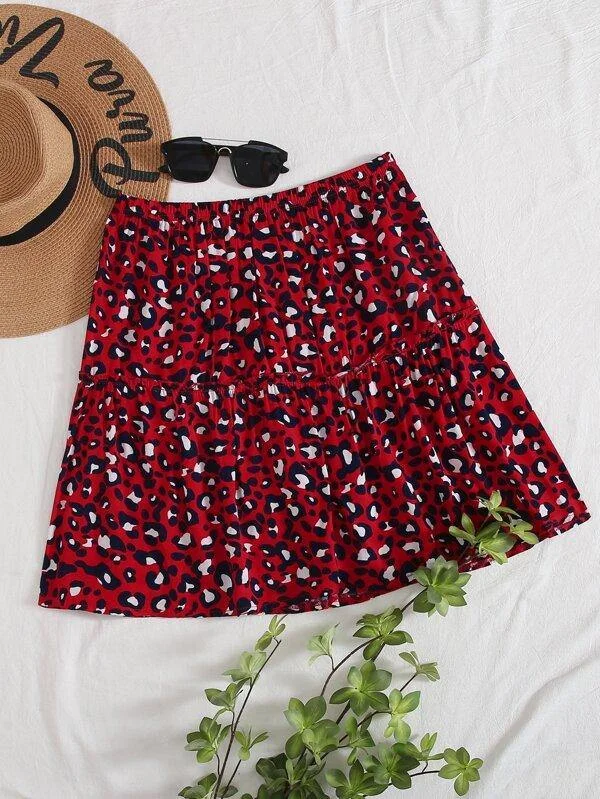 Frill Trim Leopard Print Skirt denim skirt fashionable