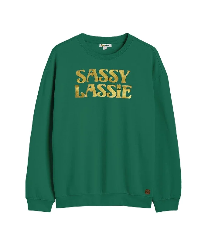 Women's Sassy Lassie Crewneck Sweatshirt Hoodie with Front Slit Layering Stylish