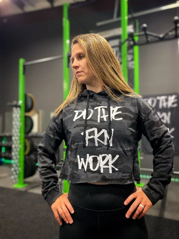 Do the FKN Work Women's Black Camo Crop Hoodie Hoodie with Illustration Artistic Creative