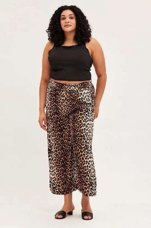Animal Print Wide Leg Pants High Rise Full Length Comfy Zip-Up Pants