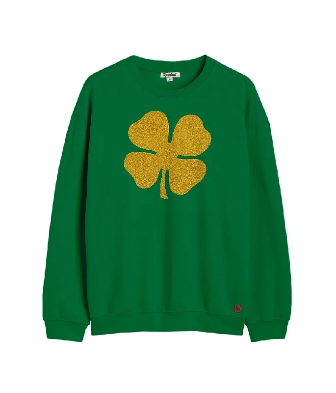 Women's Glitter Clover Crewneck Sweatshirt Hoodie with Button Placket Classic Preppy Women's Glitter Clover Crewneck Sweatshirt Hoodie with Button Placket Classic Preppy