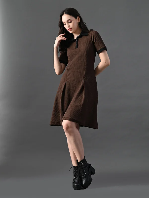 Myshka Women's Coffe Brown Collared Dress