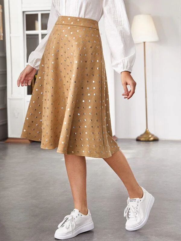 Metallic Dot Suede Midi Skirt cashmere skirt rich
