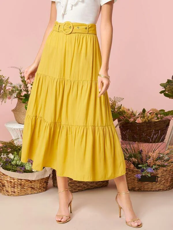 Tiered Skirt With Belt silk skirt lustrous