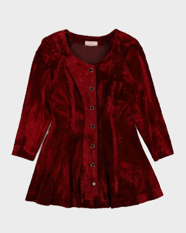Burgundy Velvet Skater Dress - S