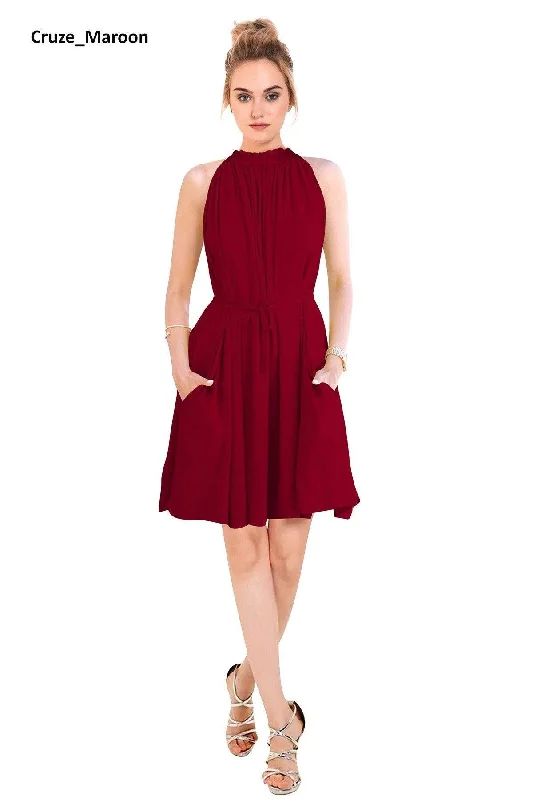 Cruze Maroon Designer Dress American Crepe