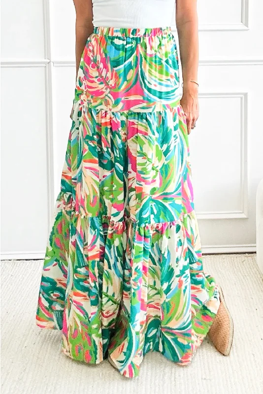 KaleaBoutique Abstract Printed High Waist Tiered Maxi Skirt relaxed fit skirt