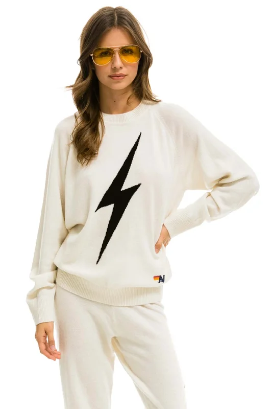 UNISEX BOLT CASHMERE LIGHT SWEATER - VINTAGE WHITE // BLACK BOLT Cashmere Blend Cotton Blend Poly Blend