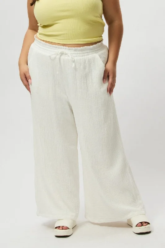 White Cheesecloth Lined Wide Leg Pants Soft Sweatpants Style