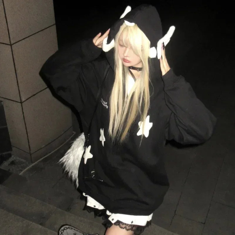 Advbridge Kawaii Hoodies Women Japanese Y2k Star Girl Pink Harajuku Gothic Angel Zipper Sweatshirts Oversize Cutecore Lolita Tops Hoodie with Hem Fringe Bohemian Relaxed Advbridge Kawaii Hoodies Women Japanese Y2k Star Girl Pink Harajuku Gothic Angel Zipper Sweatshirts Oversize Cutecore Lolita Tops Hoodie with Hem Fringe Bohemian Relaxed