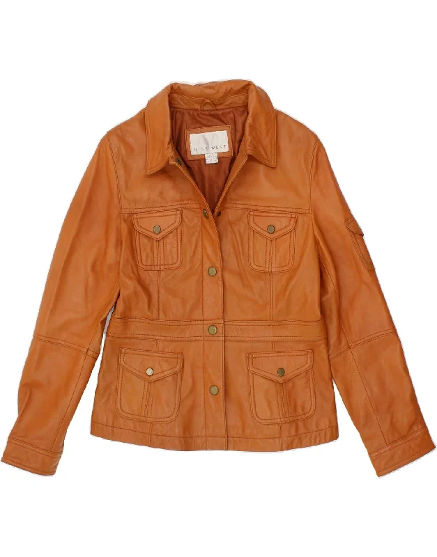 NINE WEST Womens Leather Utility Jacket UK 14 Large Brown Leather One-Shoulder Jacket Off-the-Shoulder Jacket Asymmetrical Jacket
