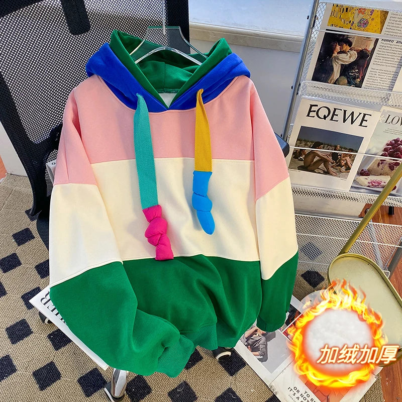 Advbridge Stitching Contrasting Color Fashion Plus Fleece Hoodies Loose Casual Hooded Sweatshirt Women's Oversize Plus-size Hoodie Hoodie with Toggle Buttons Decorative Unique Advbridge Stitching Contrasting Color Fashion Plus Fleece Hoodies Loose Casual Hooded Sweatshirt Women's Oversize Plus-size Hoodie Hoodie with Toggle Buttons Decorative Unique