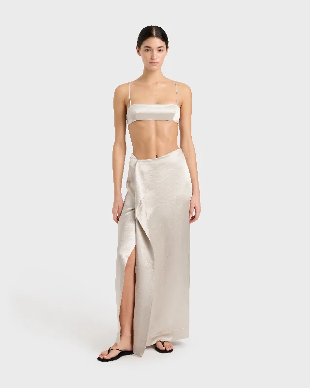 Kobe Satin Origami Maxi Skirt - Silver chiffon skirt delicate