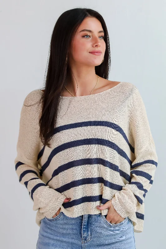 FINAL SALE - Stylish Promise Striped Lightweight Knit Sweater Striped Floral Plaid