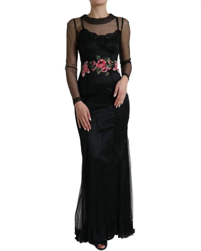 Dolce & Gabbana Floral Embroidery Mesh Tulle Gown Dress