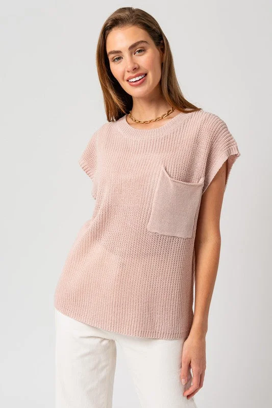 Boxy Pouch Pocket Sweater Top Welt Pockets Slit Pockets Flap Pockets