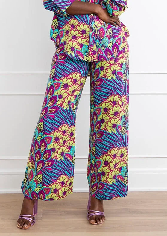 Sika Women's African Print Wide Leg Pants (Aqua Flowers)-Clearance Fashionable Tapered Leg Pants Sika Women's African Print Wide Leg Pants (Aqua Flowers)-Clearance Fashionable Tapered Leg Pants