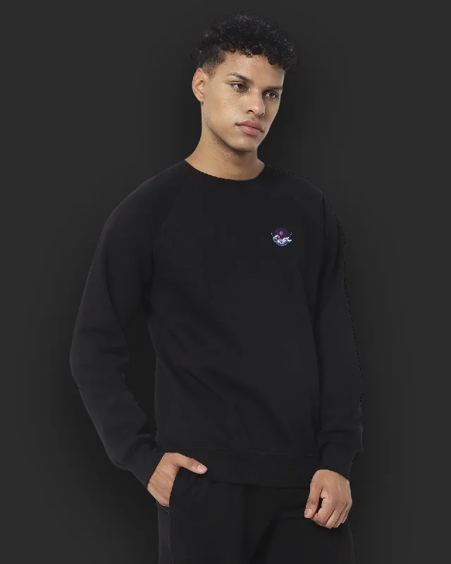 Astral Ascent HW Crew Sweatshirt: Black Hoodie with Lace Feminine Delicate