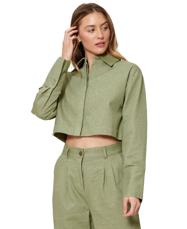 Sofia Richie Cropped Shirt Jacket Cotton Jacket Linen Jacket Terry Jacket