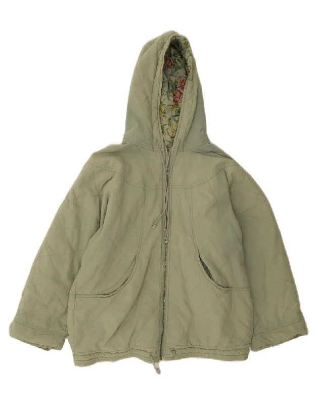 CASUCCI Womens Oversized Hooded Reversible Jacket UK 18 XL Green Cotton Chenille Fabric Brocade Fabric Lace Fabric