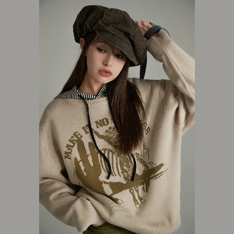 Pattern Loose Fit Knit Sweater Seamless Knitted Crochet