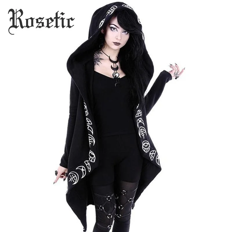 Rosetic Hoodies  Gothic Casual Cool Chic Black Plus Size Women Sweatshirts Hoodie with Contrast Stitching Detailed Premium