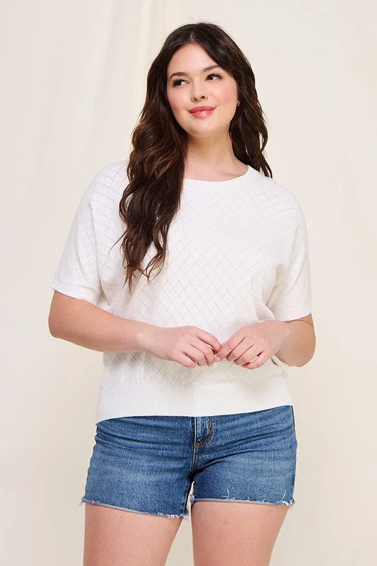 Dolman Pointelle Sweater Top (Plus) Fitted Loose Oversized