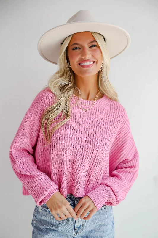 FINAL SALE - Demure Sweetheart Pink Sweater Bright Pastel Dark