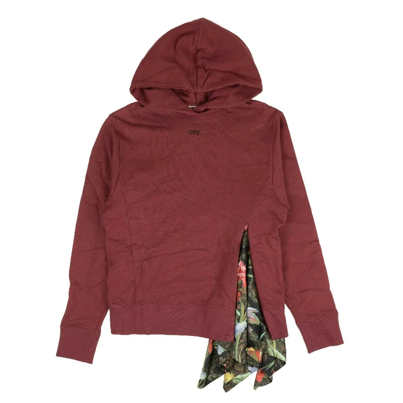 Bordeaux Red Foulard Hoodie Hoodie with Hem Detail Decorative Unique