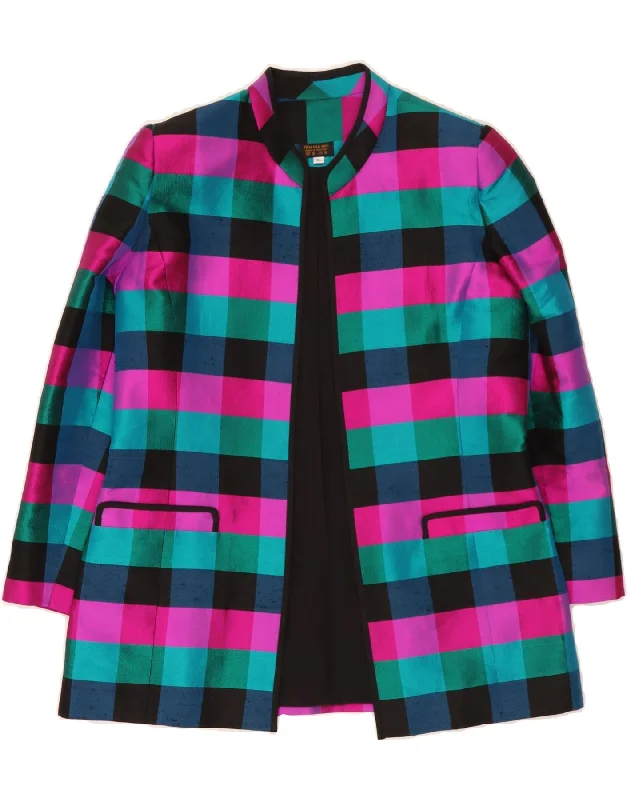 THAI SILK Womens Open Blazer Jacket UK 16 Large Multicoloured Check Silk Rayon Jacket Velvet Jacket Corduroy Jacket