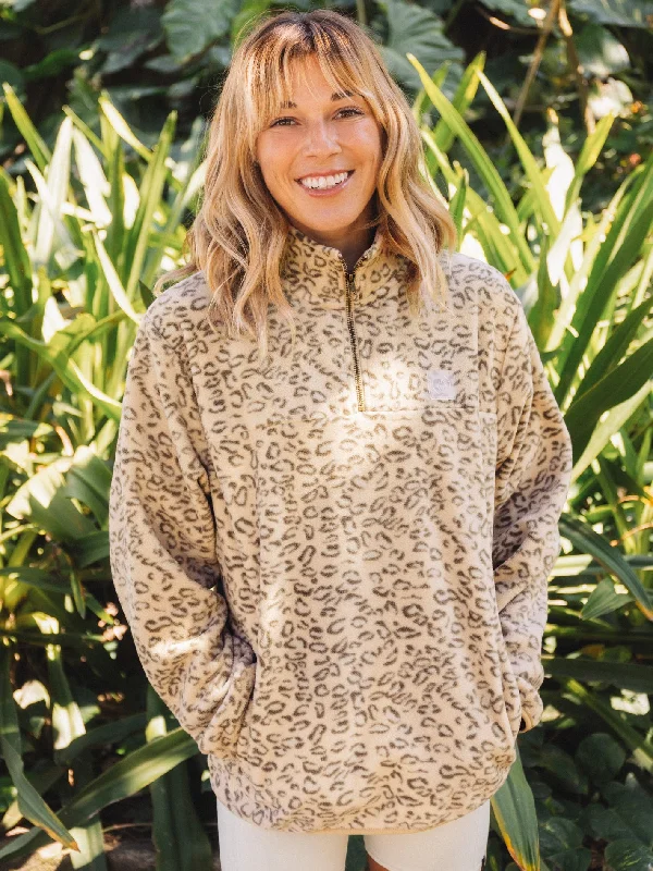 Pheelin It Mock Neck Hoodie - Leopard Hoodie with Drop Shoulder Relaxed Streetwear