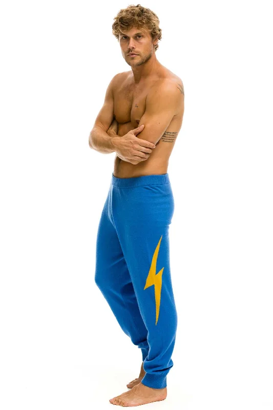 MEN'S BOLT CASHMERE LIGHT SWEATER PANT	- VINTAGE BLUE // GOLD BOLT Herringbone Houndstooth Plaid