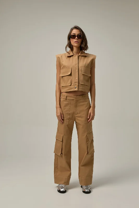 Utility Cargo Pant | Khaki Elegant Palazzo Trousers