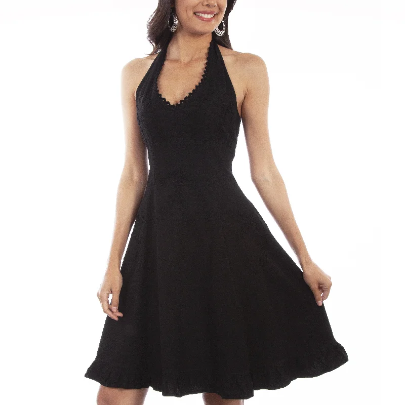 Scully Ladies Black Halter Floral Vine Soutache Dress PSL-053-BLK