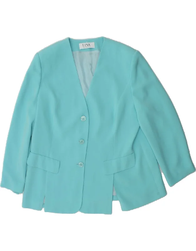 VINTAGE Womens 3 Button Blazer Jacket UK 20 2XL Blue Polyester Denim Jacket Leather Jacket Suede Jacket