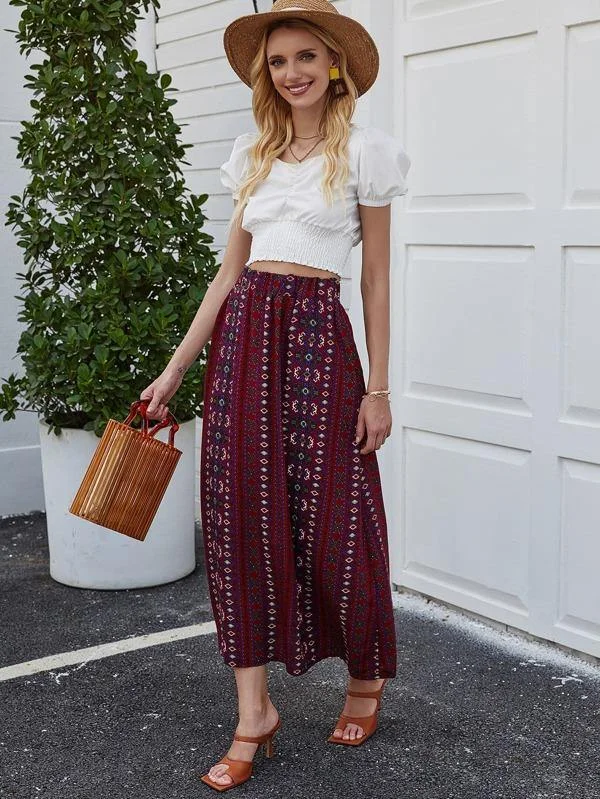 Tribal Embroidery High Waist A-line Skirt lace skirt romantic