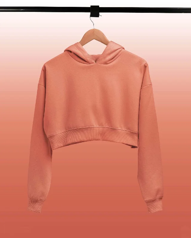 Drop Shoulder Crop Hoodie: Peach Hoodie with Drawstring Waist Adjustable Fitted