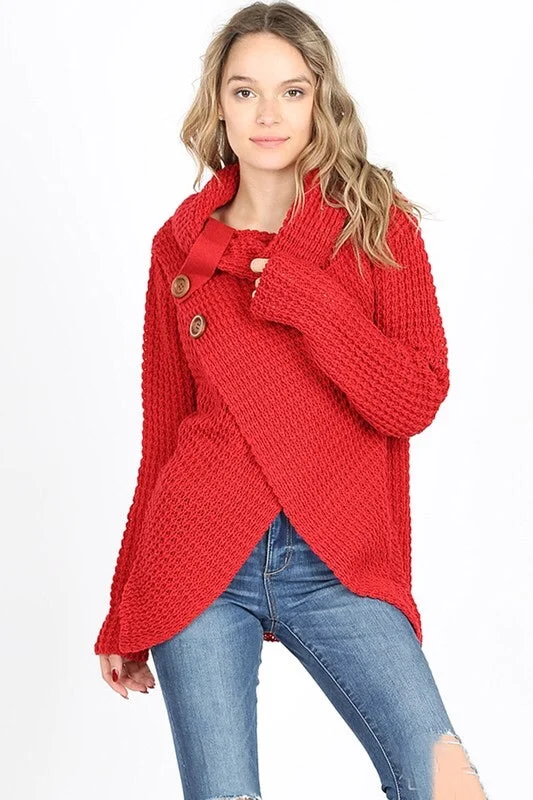 Cool Night Criss Cross Sweater -  Red Real Fur Shearling Chenille