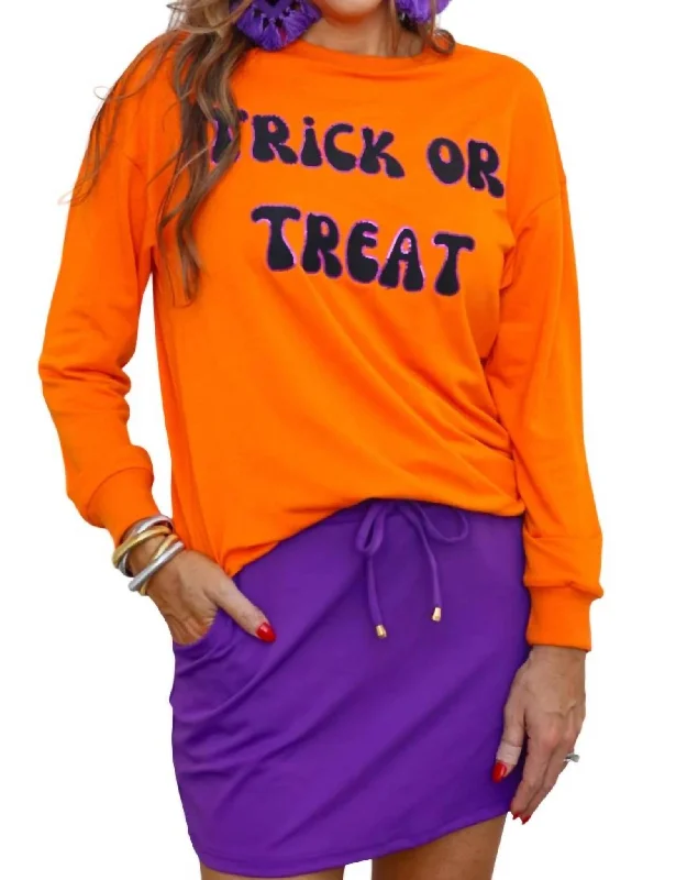 Trick Or Treat Sweatshirt In Orange Hoodie with Back Slit Movement Comfort