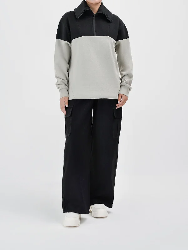 "REGULUS" Cut & Sew Zipper Sweatshirt Hoodie with Pastel Soft Subtle